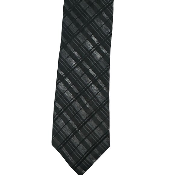 Arrow Black Plaid Men’s Neck Tie Slim Modern Design Silk Nylon Dry Clean Only - Picture 2 of 5